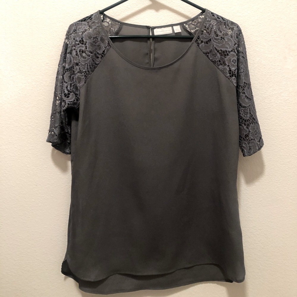 Gray blouse with lace sleeves